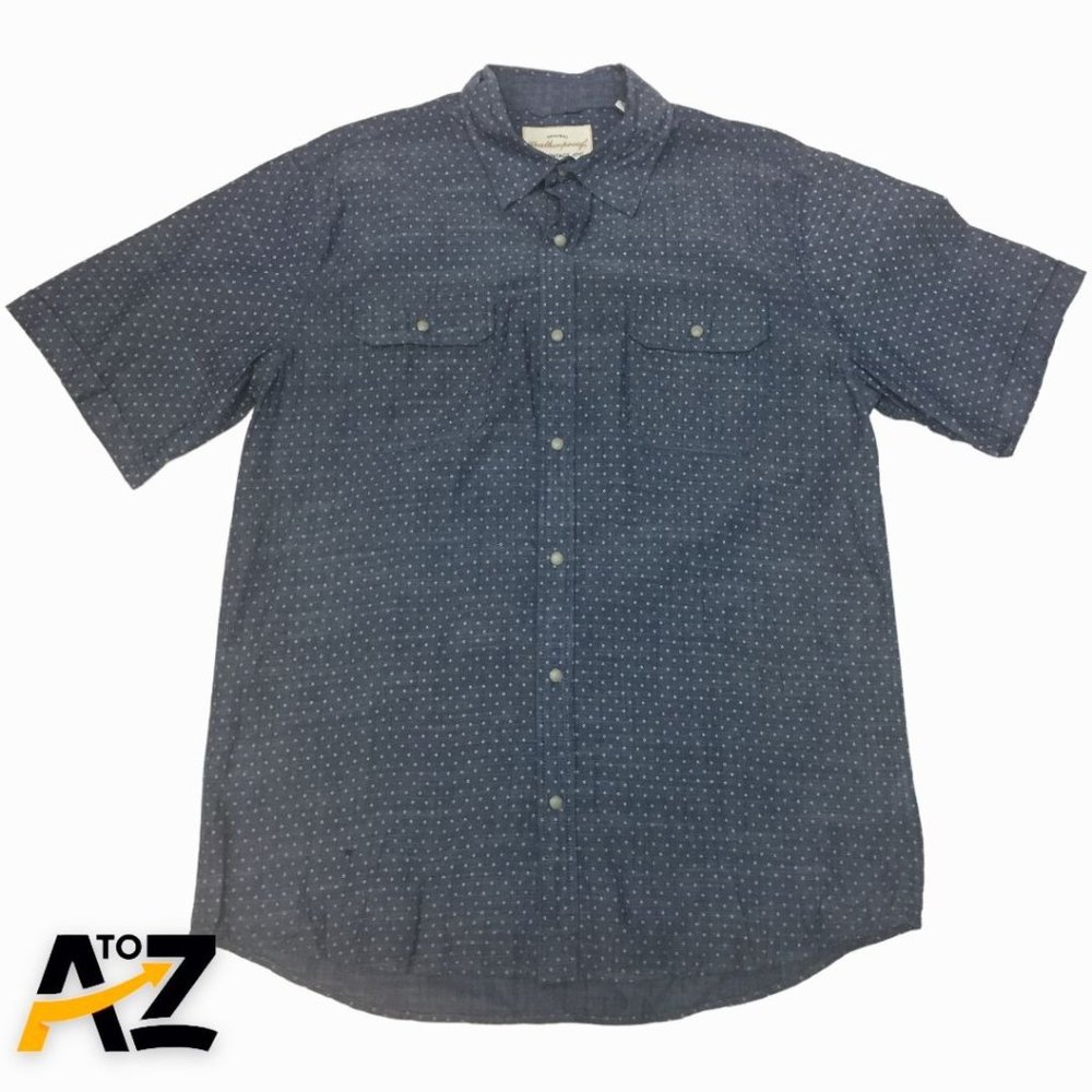 Men Original Weatherproof Short Sleeve Blue Diamond Button Down Shirt L Large